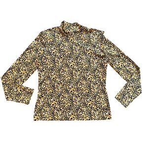 St. John Cheetah Print Turtleneck Lightweight Stretchy Large Animal T-Shirt Top